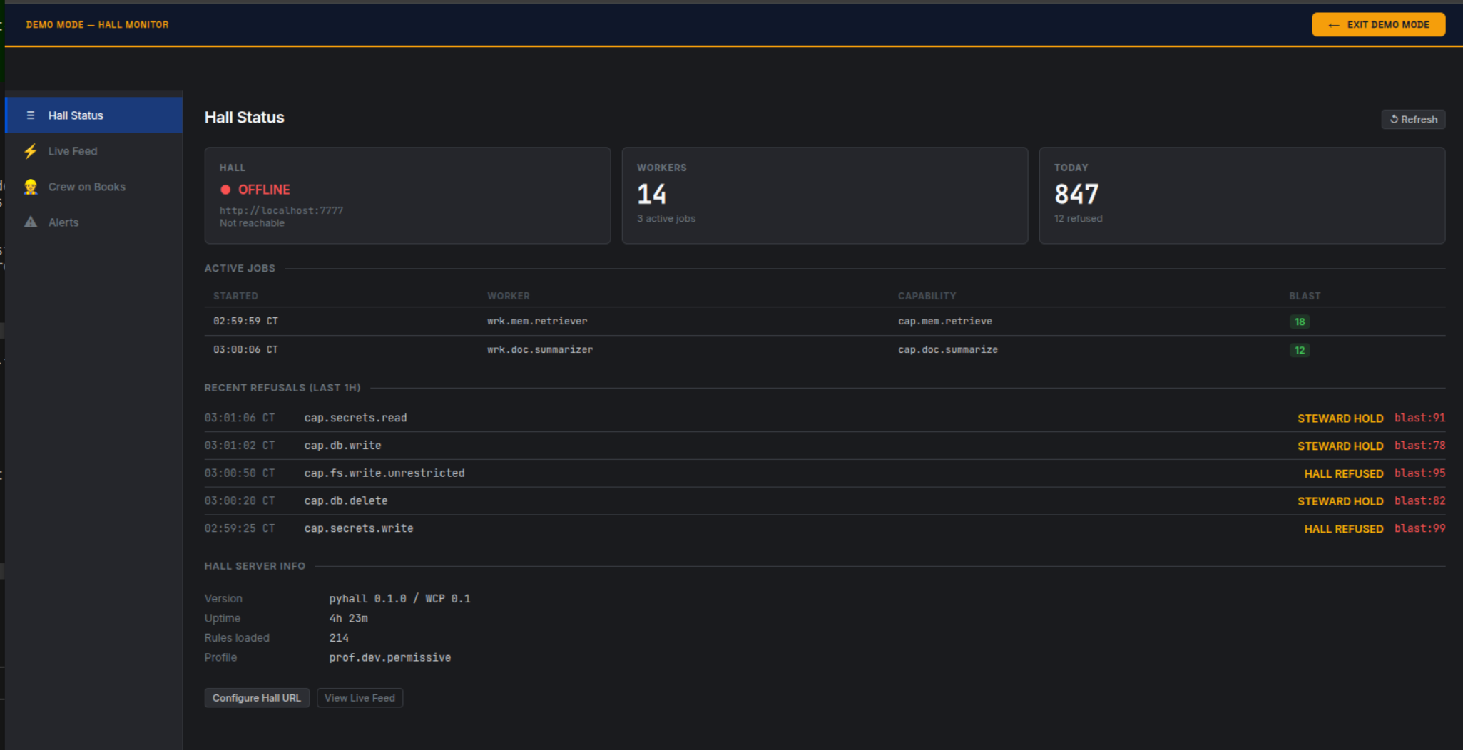 Hall Monitor demo screenshot
